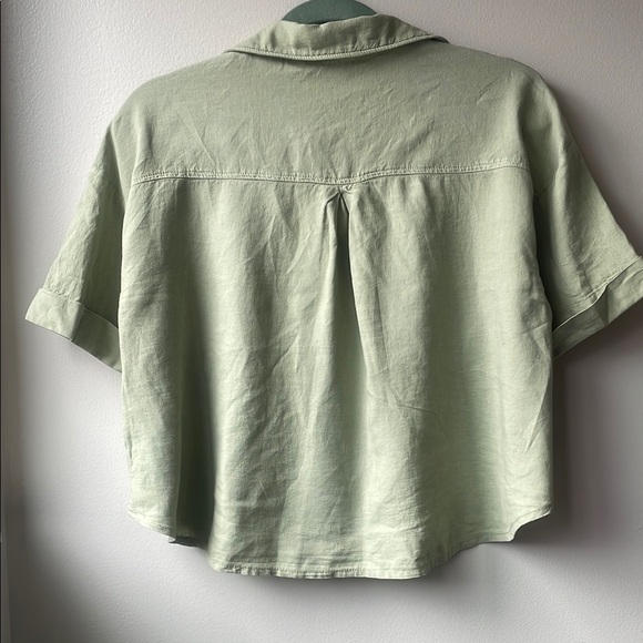 NWT ZARA Sage Green Short Sleeve Linen Blend Shirt Size XS - Picture 5 of 8